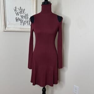 Zara Ribbed Cutout Shoulder Dress Burgundy Size L